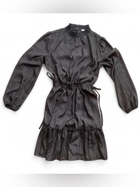 Boho Glam Sheer Black Peasant Dress with Silver Metallic Thread Accents